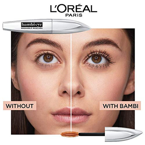 L'Oreal Paris Bambi Eye Washable Mascara, Doe Eyes, Lasting Volume, Length & Lift, Definition, No Clumping, No Smudging, Black, 0.28 Fl. Oz