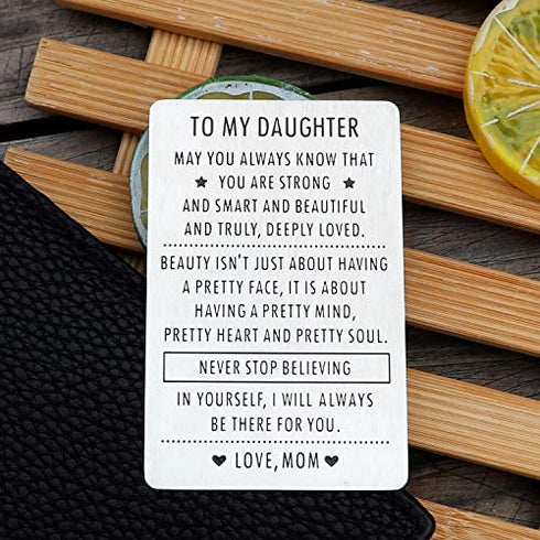 XYBAGS Engraved Wallet Inserts Gifts for Daughter from Mom, To My Daughter Engraved Card with Encouraging Quotes, Christmas Birthday Graduation Gift Ideas