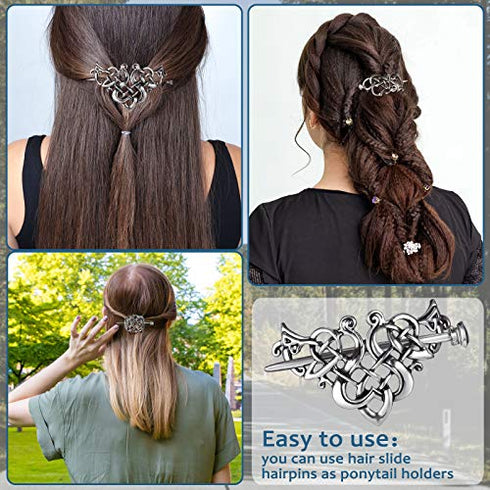 6 Pieces Celtic Hair Slide Hairpin Celtic Knot Hair Stick Vintage Metal Hair Barrette Hair Clips Hair Pin Hair Accessories for Women Girls (Silver)