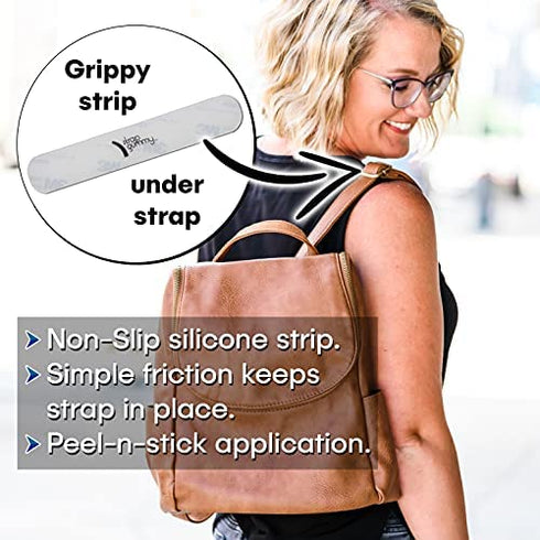Strap Gummy - Prevent Strap Slips - The Original Non Slip Shoulder Strap Grip Strips – Set of Large Black or Small Semi-Clear