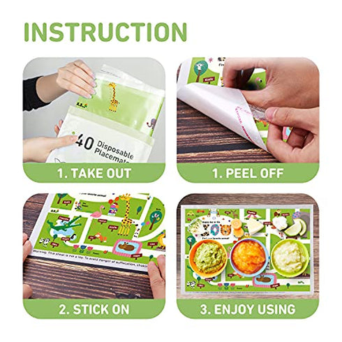 Disposable Stick-on Placemats 40 Pack for Baby & Kids, Restaurant Table Mats 12" x 18" Sticky Place Mats,Toddler Baby Placemat Happy Zoo Theme
