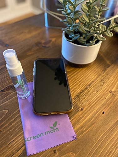 Screen Mom 1oz Screen Cleaner Spray 2 Pack - for Laptop, Computer Monitor, Phone Cleaner, iPad, Eyeglass, LED, LCD, TV - Includes 2 1oz Spray and 2 Purple Cleaning Cloths
