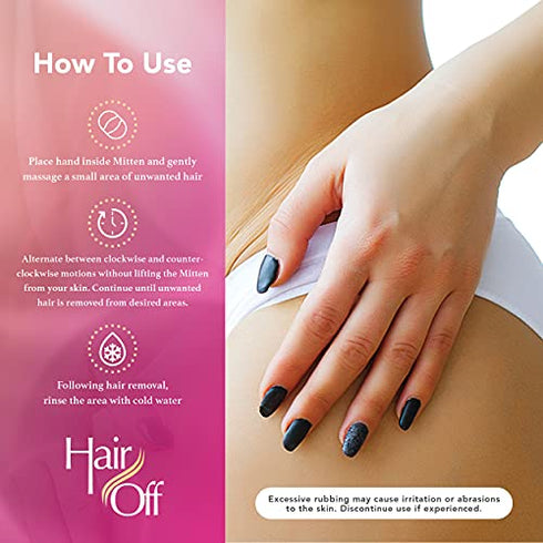 Hair Off Hair Remover Mitten - All-Natural, Painless & Chemical Free - Full Body Hair Removal - Slows & Lessens Regrowth - Exfoliates Skin (3 Mittens Per Box, Pack of 4)