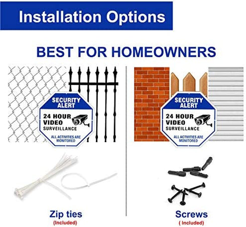 Video Surveillance Signs Outdoor - 10" x 10" Aluminum Rust Free Security Signs for Property, Metal Warning Sign for Home Business CCTV Security Camera - 2 Pack/Blue