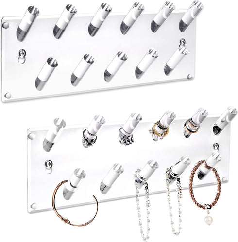 Ikee Design Multipurpose Acrylic Wall mounted Jewelry Stand Organizer, Bracelets Rings Bangles Display Rack for Store, Showcase, Trade Show, Set of 2, Clear, 13W x 4 1/4D x 1 3/4H