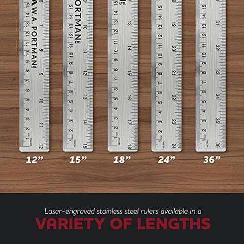 Breman Precision Metal Ruler 36 Inch - Stainless Steel Cork Back Metal Ruler - Premium Steel Straight Edge 36 inch Metal Ruler - Flexible Stainless Steel Ruler - Imperial and Metric Ruler