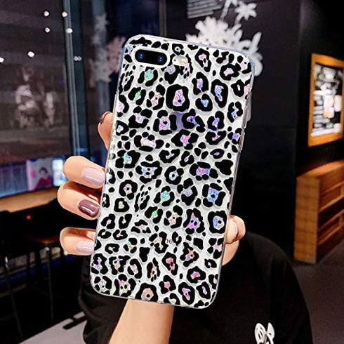 GLBYDLO iPhone 8 Plus, iPhone 7 Plus Leopard Case, Cheetah Phone Case Clear Glitter Cute Bling Sparkle Luxury Protective Cover for Girls Women?5.5 inch(Glitter Leopard)