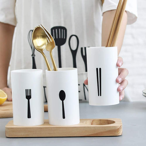 MyLifeUNIT Kitchen Utensil Caddy, Flatware Organizer with Wood Base