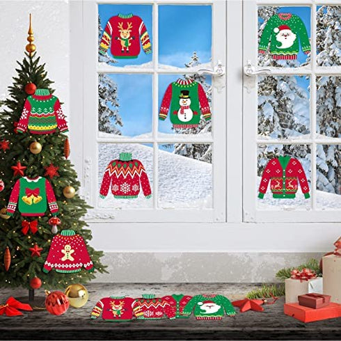 40 Pieces Ugly Sweater Cutouts Christmas Decoration Ugly Sweater Cardboard Cutouts with Glue Point Dots for Classroom School Bulletin Board Party Holiday Party Decoration, 5.9 x 5.9 Inch