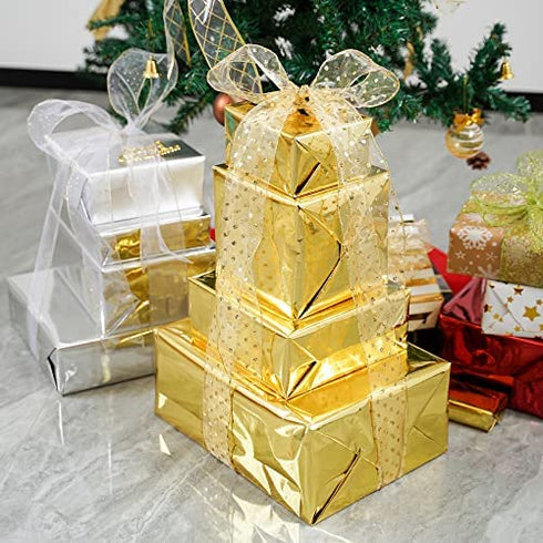 MEEDEE Gold Ribbon 2.5 Inch Christmas Ribbon 6 Rolls 36 Yards Organza Sheer Ribbon Mesh Ribbon Metallic Glitter Decorating Gift Wrapping Ribbon Bow Perfect for A Tree Topper Wreath Mailbox Swag