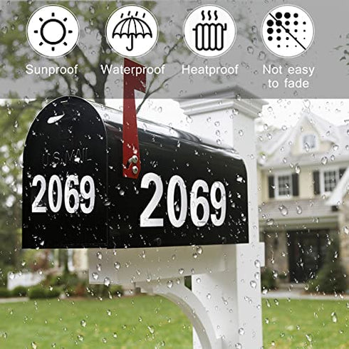 White Mailbox Numbers Reflective - 5 Sets Mailbox Numbers Sticker for Outside Vinyl Waterproof Number Decal, 3 inch Self Adhesive Address Numbers for Door, Business, Address Number (0-9 )