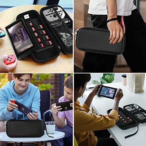 Carrying Case for Nintendo Switch and NEW Switch OLED Model(2021),iVoler Portable Hard Shell Pouch Carrying Travel Game Bag for Switch Accessories Holds 10 Game Cartridge (Black)
