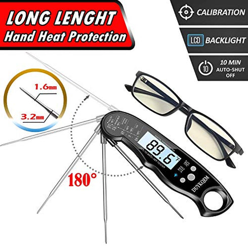 DUYKQEM Instant Read Digital Meat Thermometer (2 Pack) Waterproof Kitchen Cooking Food Thermometer with Probe Backlight & Calibration,Best Quick Grill Meat Thermometer for Grilling BBQ Smoker Chefs