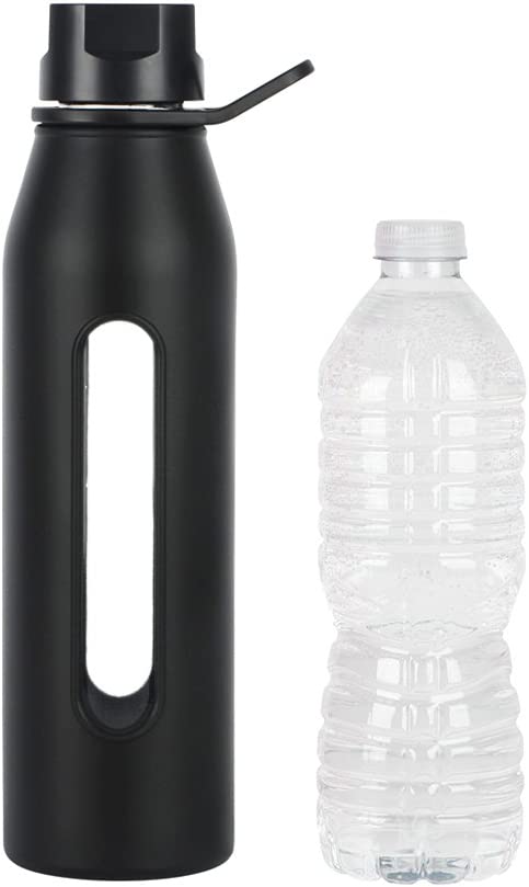Takeya Glass Water Bottle with Silicone Sleeve and Twist Cap, 22 Ounce, Black