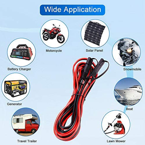 Electop 15Feet SAE to SAE Extension Cable, Quick Connect Disconnect SAE Power Connector Cable Wire Harness 14AWG with Dust Cap for Automotive RV Motorcycle Solar Panel SAE Plug Battery Charging Cable