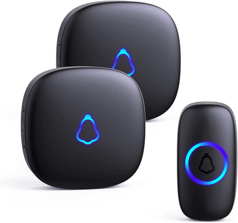 SECRUI Wireless Doorbell with 2 Receivers, Waterproof Mini Doorbell 1,000ft Range 110dB Mute Mode 58 Door Chimes & Colorful LED Flashing - Black