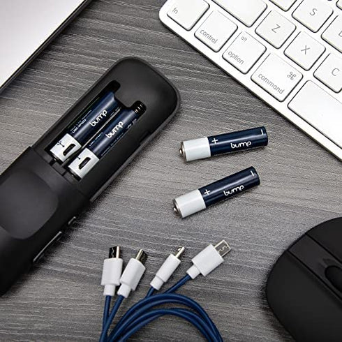 BUMP 2 AA + 2 AAA Rechargeable Batteries – Battery 4 Pack - Lithium Polymer, High Output, Fast & Long Lasting USB-C Charge, Use w/Remote Control, Toys, Keyboards, Charger Cable Included