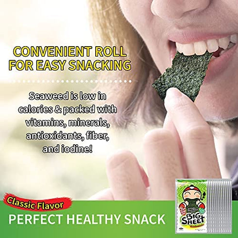 Big Crispy Seaweed Snack Sheets by Tao Kae Noi | Classic Thai Seaweed Chip | Healthy Nori Snacks for Kids and Adults | 12 Individually Wrapped Sheets per Box, 3.2g each