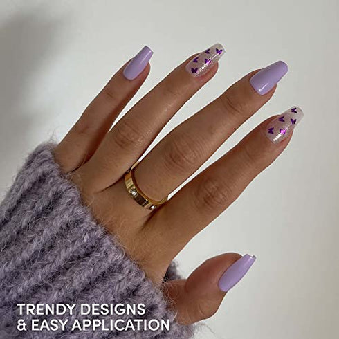 Glamnetic Press On Nails - Mariposa | Glossy Short Coffin Nails with Salon UV Finish, Reusable Opaque Nails in 12 Sizes - 30 Nail Kit with Glue
