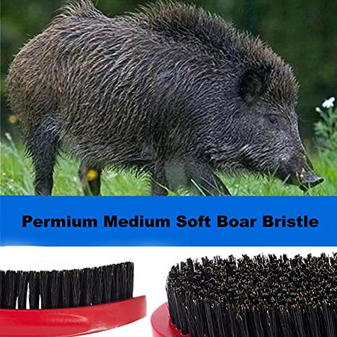 Premium Palm Wave Brush - Medium Hard Palm Curved Wave Brush for Men - Made with Nature Beech & Black Mix Bristle Men's Hair Brush Wave Brush For Men 360 (RED LEE)