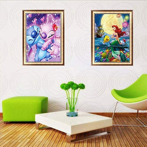 5D Full Drill Diamond Painting Kit, Hartop DIY Diamond Rhinestone Painting Kits for Adults and Beginner, Embroidery Arts Craft Home Office Decor, 12X16 Inch (2 Pack of Stitch Mermaid)