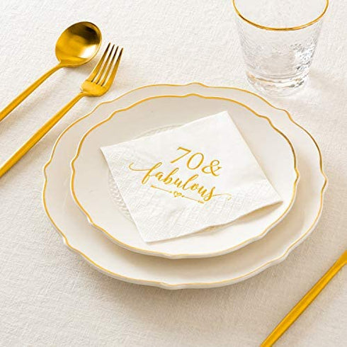 Crisky 70 and Fabulous Cocktail Napkins Gold for Women 70th Birthday Decorations, 70th Birthday Bevergae Dessert Cake Table Supplies, 50Pcs, 3-Ply