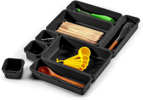 madesmart 8-Piece Interlocking Bin Pack-Carbon Collection Customizable Multi-Purpose Storage, Durable, Easy to Clean & BPA-Free