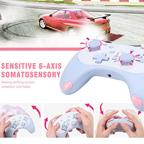 IINE Cute Switch Controller, Bluetooth Cartoon Kitten Nintendo Switch Controllers Wireless, Kawaii Light Switch Gaming PC Controller with TURBO/ Double Vibration Function