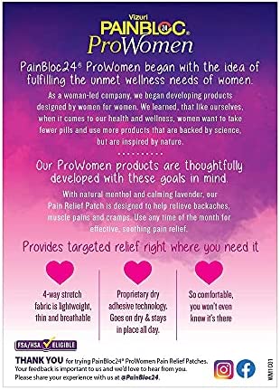 Painbloc24 Prowomen 6% Menthol Pain Relief Patch for Back Pain, Muscle Soreness, Cramps - Natural Cramp Relief - Women's Pain Relief Products - Natural Ingredients (10 Heart Patches)