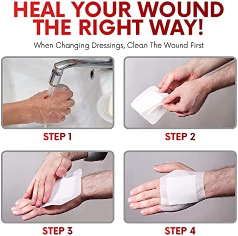 HEALQU Bordered Gauze Island Dressing - 50 Count, 2.4"x4" Sterile Individually Wrapped Gauze Pads with Water-Resistant, Non-Woven Backing - Soft and Breathable Wound Dressing for First Aid & Medical