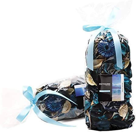 Qingbei Rina Potpourri Bags,Ocean Breeze Scented Potpourri Dried Flower, Home Fragrance Sachet Petal Bowl Vase Filler,Seashell Beach Coastal Decor, 8.4 oz+Vial(Turquoise)