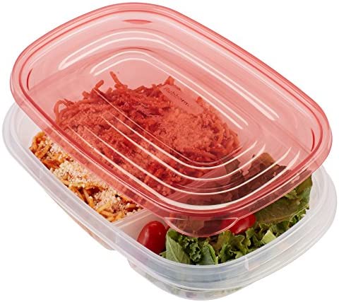 Rubbermaid TakeAlongs Divided Rectangular Food Storage Containers, 3.7 Cup, Tint Chili, 3 Count