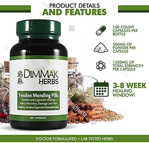 Tendon Mending Pills Tendon and Ligament Regeneration and Repair by Dimmak Herbs - 400 Milligrams, 100 Capsules