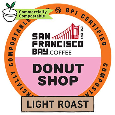 San Francisco Bay Coffee OneCUP Donut Shop 12 Ct Light Roast Compostable Coffee Pods, K Cup Compatible including Keurig 2.0