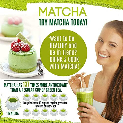 CSVAM Organic Matcha Powder,100% Organic Tea, Matcha Green Tea Powder for Baking or Smoothie. Matcha Tea Set 3.5oz with Wooden Spoon