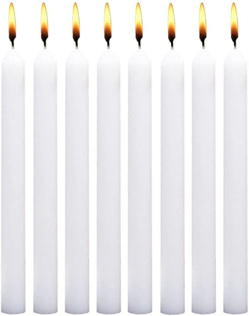 LANKER 18 Pack Taper Candles 8 Inch Dripless Unscented Smokeless Candles 6.5 Hours Burning Time - Decoration for Wedding, Churches, Dinner, Halloween and Christmas (White)
