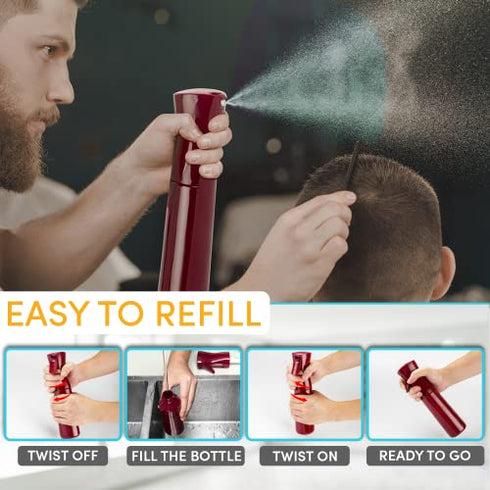 Hula Home Continuous Spray Bottle (10.1oz/300ml) Empty Ultra Fine Plastic Water Mist Sprayer – For Hairstyling, Cleaning, Salons, Plants, Essential Oil Scents & More - Red