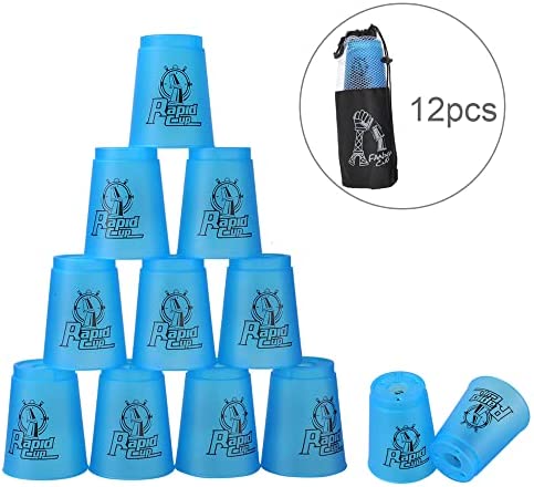 DEWEL Stacking Cups Game with 15 Stack Ways , 12pcs Cup Stacking Set, Sport Stacking Cups BPA-Free Material, Classic Family Game, Great Gift Idea for Stack Games Lover. (Blue)
