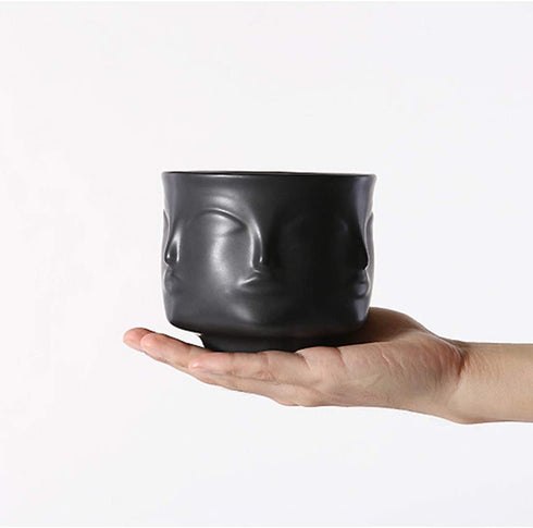 Ardax Black Ceramic Decorative Bowl with Face Pattern,Jewelry and Key Holder,Home Décor Vase for Living Room