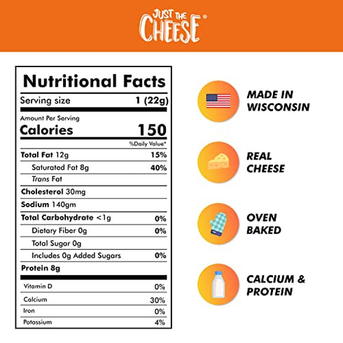 JUST THE CHEESE Bars, Low Carb Snack - Baked Keto Snack, High Protein, Gluten Free, Low Carb Cheese Crisps - Jalapeno, 0.8 Ounces (Pack of 10)