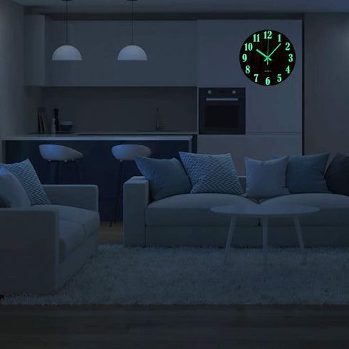 Topkey 12 Inch Luminous Wall Clock Silent Wooden Design Night Lights Round Wall Clock for Living Room and Bedroom (Battery Not Included) - Brown