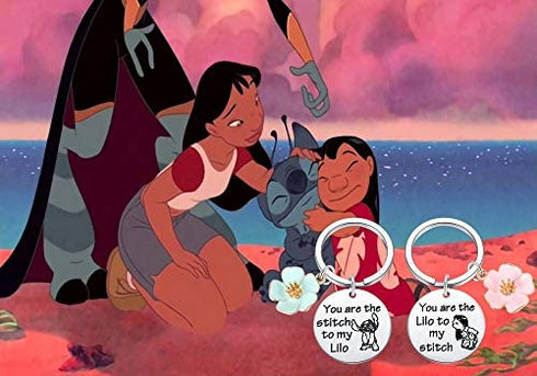 Stitch and Lilo Inspired Keychain Gift - You are The Lilo to My Stitch Keychains Cosplay Stich Jewelry Blue Pink Hibiscus Flowers Key Chains for Fans Collectors Friends Bestie BFF Keyring (2 Pack)