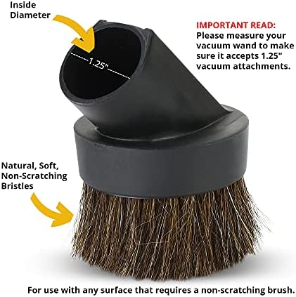ALL PARTS ETC. Horse Hair Vacuum Attachment 1.25" Round Dust Brush, 1-1/4 Vacuum Dusting Brush, Duster Sweeper Hair Bristle Brush Compatible with Shop Vac, Oreck, Hoover and other Central Vacs