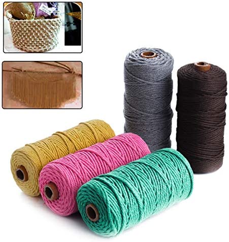 HAPYLY Macrame Cord Natual Macrame Cotton Cord DIY Craft Cord Spool Twine Rustic String Cotton Rope for Wall Hanging,Plant Hangers,Crafts,Knitting,Decorative Projects 3mm x100m (Gray)