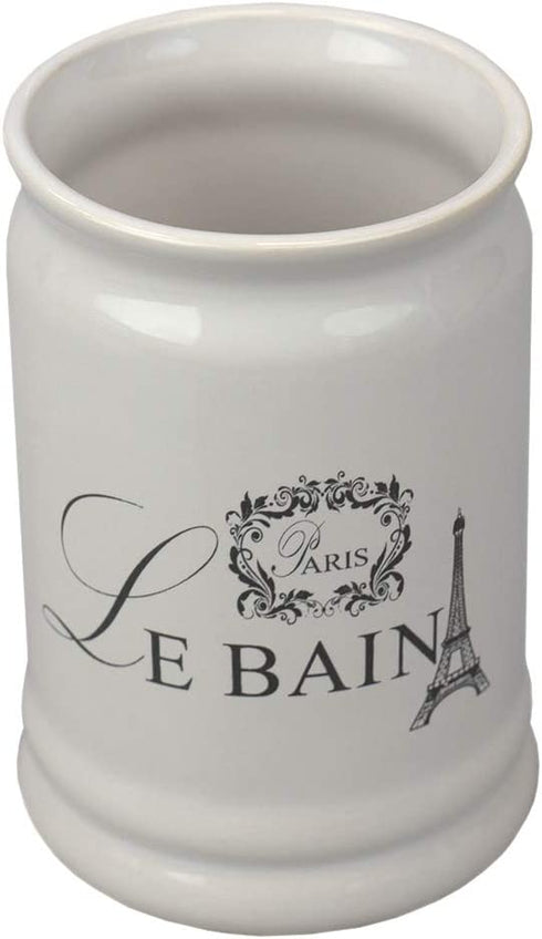 Home Basics, White Le Bain Paris Eiffel Tower 4 Piece Designer Ceramic Bath Accessory Set | Toothbrush Holder, Dispenser, Soap Dish, 1 Tumbler
