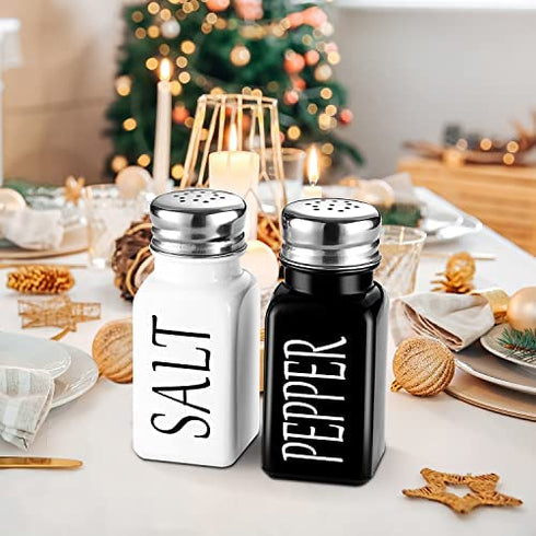 Salt and Pepper Shaker Set,Farmhouse Salt and Pepper Shakers,Vintage Glass Black and White Shaker Set With Stainless Steel Lid, Easy To Fill And Clean