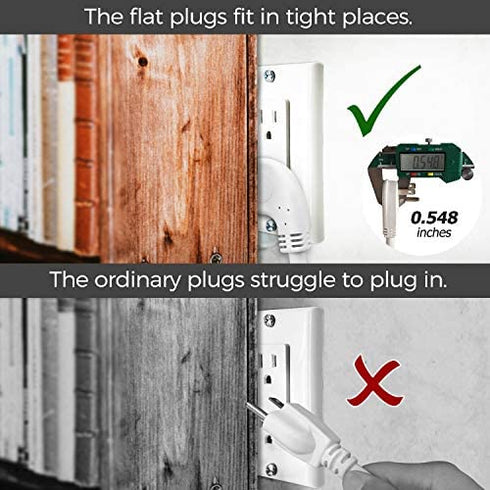 FIRMERST 1875W Flat Plug Extension Cord White 2ft (15A 14AWG)
