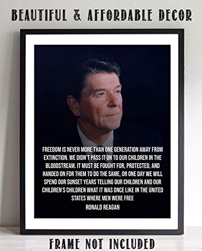 Ronald Reagan Quotes Wall Art-"Freedom is One Generation Away"- 8 x 10" Typographic Portrait Print-Ready to Frame. Modern Home-Office Décor. Presidential Quotes. Perfect Inspirational-Patriotic Gift.