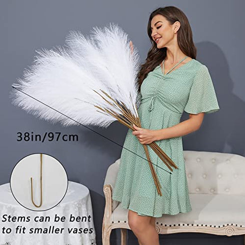 8 PCS Faux Pampas Grass Decor 38"/3.1FT Tall Fake Pompas Floral Large Artificial Pompous Grass Branches Plants for Floor Vase Filler Home Boho Decor (White)