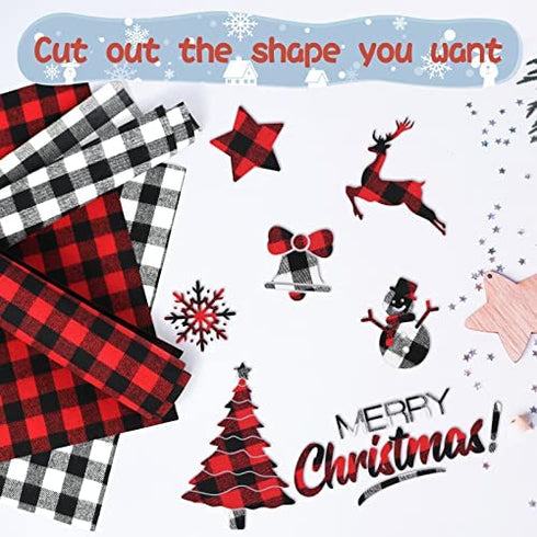Christmas Red Black Buffalo Plaid - 12 Sheets 12 x 12 Inch Heat Transfer Vinyl Red & Black Plaid Fabric Printed Vinyl Sheets Adhesive Iron on Vinyl for Clothes